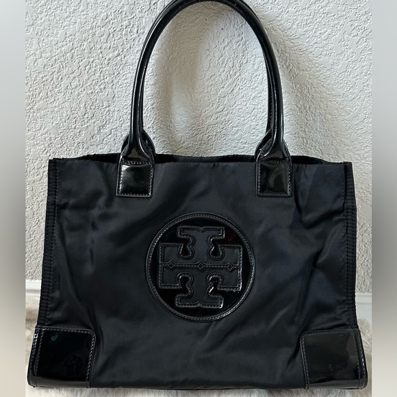 Tory Burch Black Nylon Tote with Glossy Logo - Picture 1 of 10